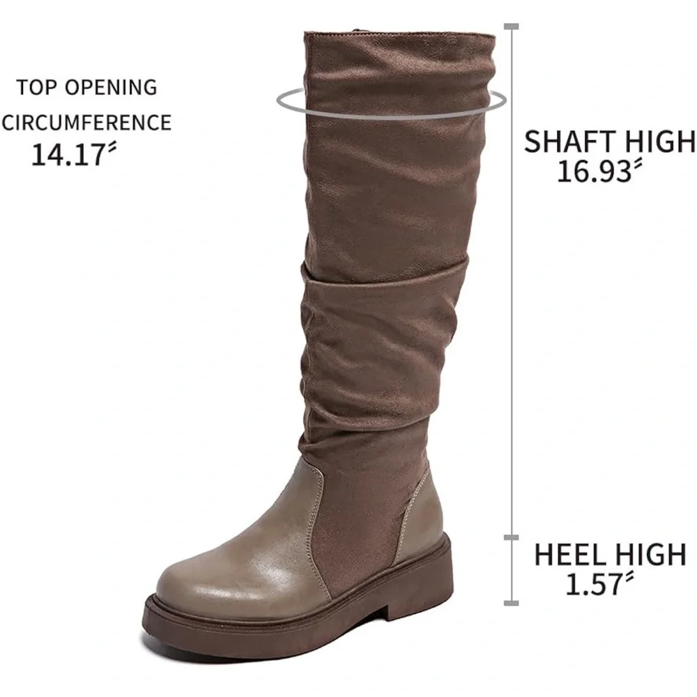 Fashionable Chunky Heel Riding Boots With Side Zipper -Durable & Stylish 7.5/343